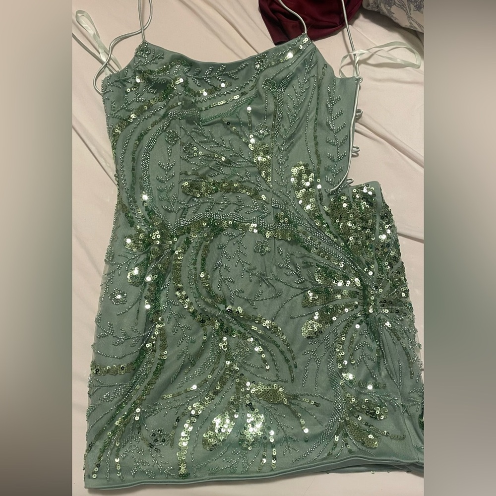 Zapaka Green Beaded Hoco Dress